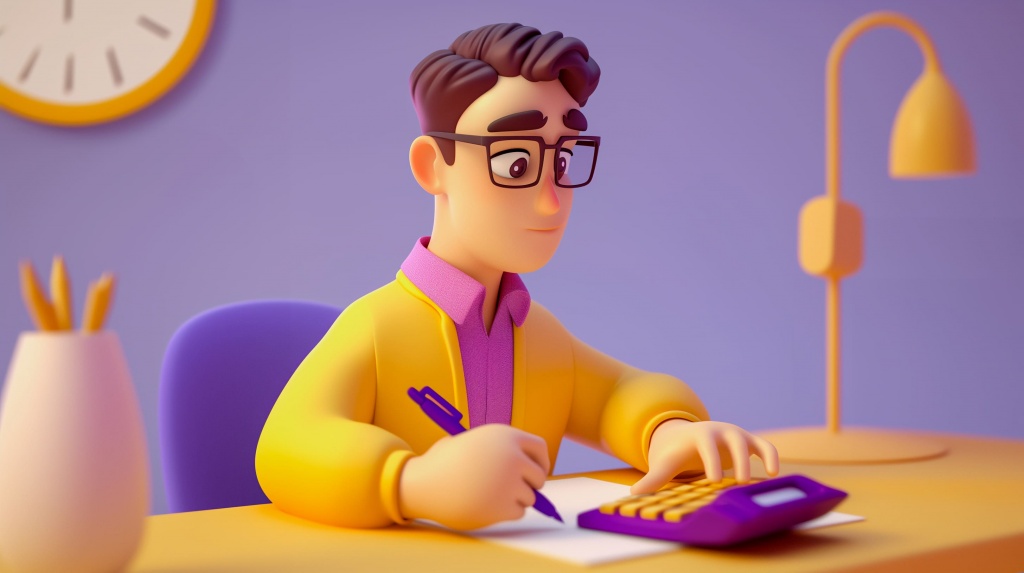 Специалист рассчитывает конверсию лидов на калькуляторе в 3D стиле Специалист рассчитывает конверсию лидов на калькуляторе в 3D стиле